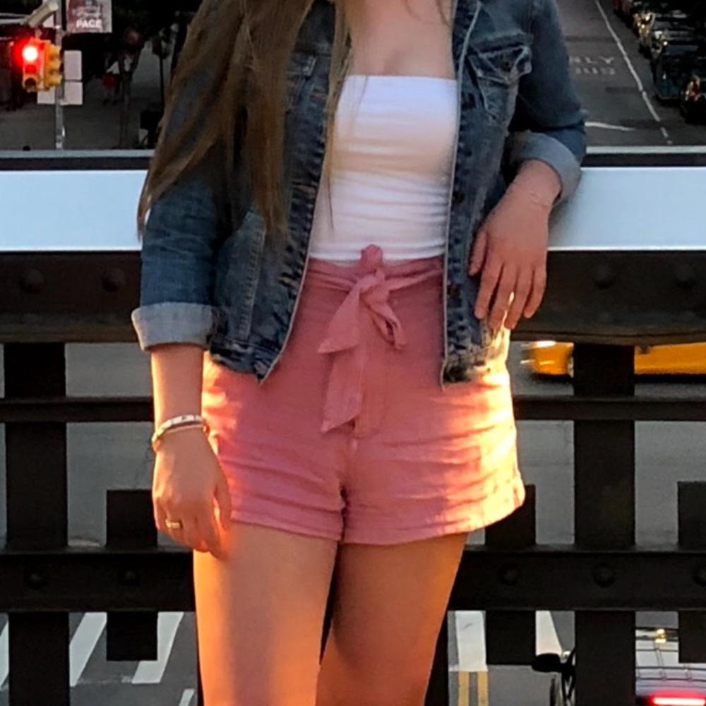 Light red/ dark pink high waisted tie shorts